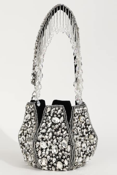 Buy_The Tan Clan_Black Crystals Jhalak Embellished Potli Bag _Online_at_Aza_Fashions