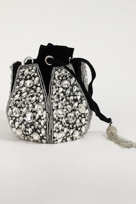 Shop_The Tan Clan_Black Crystals Jhalak Embellished Potli Bag _Online_at_Aza_Fashions