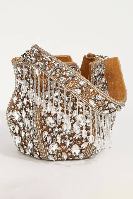 Buy_The Tan Clan_Gold Embellished Jhalak Crystal Potli Bag With Handle _Online_at_Aza_Fashions