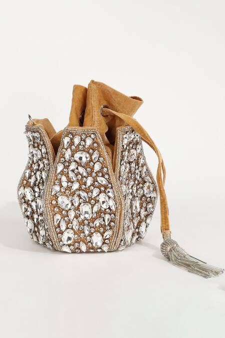 Shop_The Tan Clan_Gold Embellished Jhalak Crystal Potli Bag With Handle _Online_at_Aza_Fashions