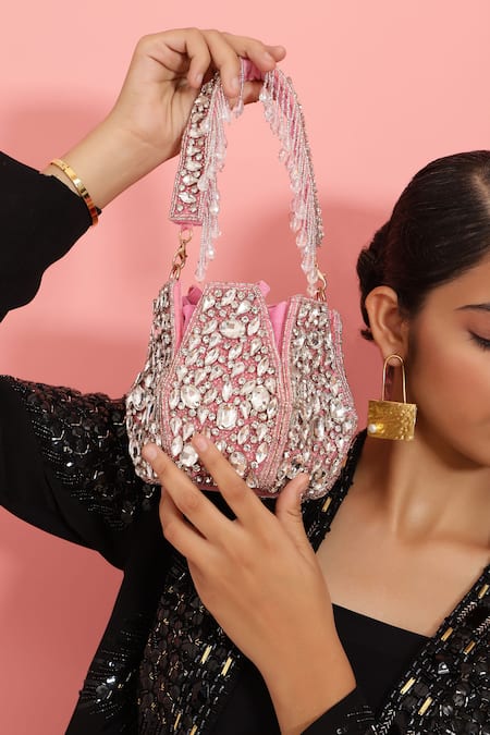 The Tan Clan_Pink Embellished Jhalak Stone Potli Bag _Online_at_Aza_Fashions