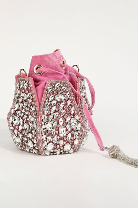 Shop_The Tan Clan_Pink Embellished Jhalak Stone Potli Bag _Online_at_Aza_Fashions