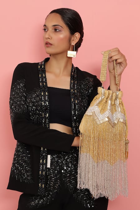 The Tan Clan Jhoomar Bead Embellished Potli Bag With Handle 