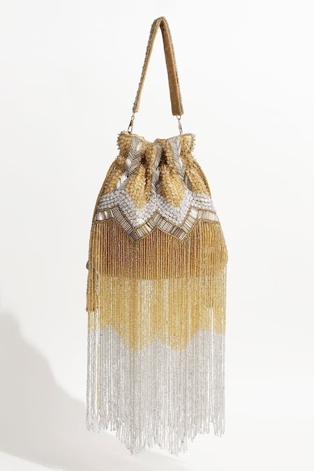 The Tan Clan Jhoomar Bead Embellished Potli Bag With Handle 