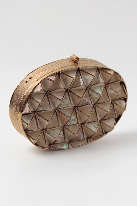 Buy_The Tan Clan_Gold Cut Work Maya Mother Of Pearl Clutch Bag _Online_at_Aza_Fashions