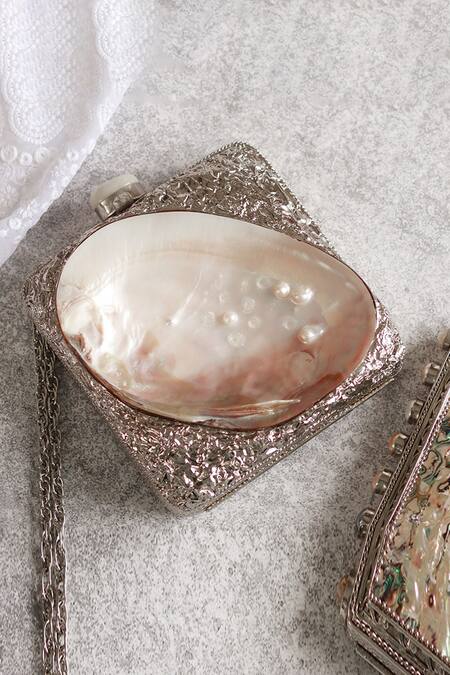 The Tan Clan_Silver Crystals Mumtaz Mother Of Pearl Clutch _Online_at_Aza_Fashions