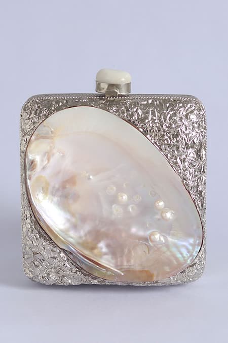 Shop_The Tan Clan_Silver Crystals Mumtaz Mother Of Pearl Clutch _Online_at_Aza_Fashions