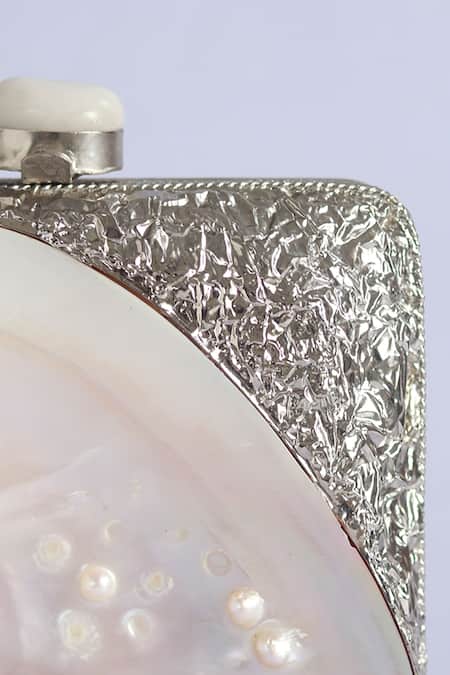 Buy_The Tan Clan_Silver Crystals Mumtaz Mother Of Pearl Clutch 