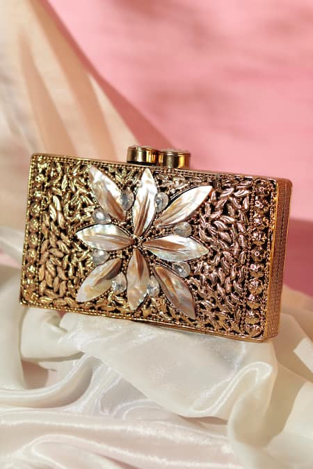 THE TAN CLAN Nadia Embellished Mother Of Pearl Clutch 