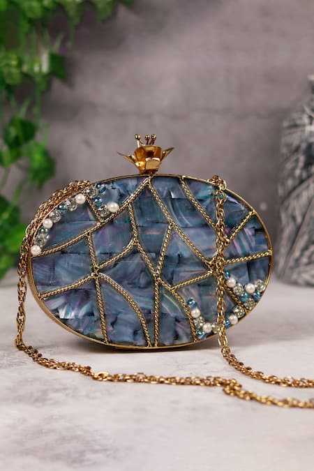 The Tan Clan Nargis Embellished Mother Of Pearl Clutch 