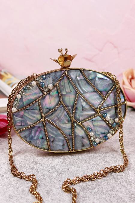 Buy_The Tan Clan_Gold Pearls Nargis Embellished Mother Of Clutch _Online_at_Aza_Fashions