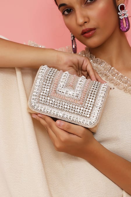 The Tan Clan Beige Embellished Nysa Clutch 