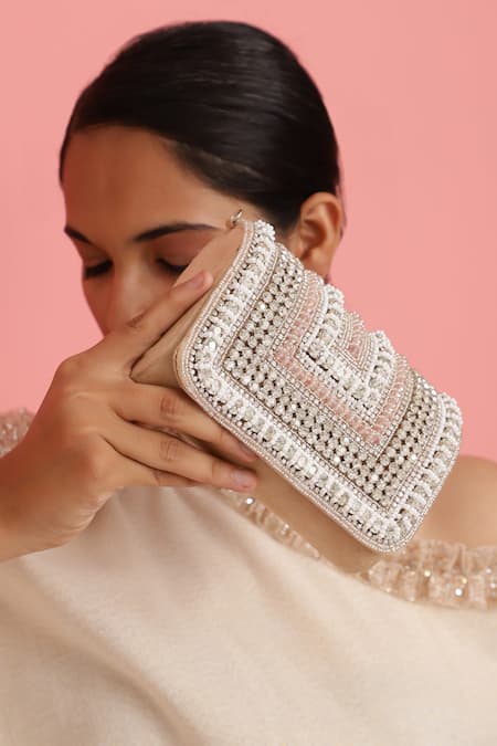 Buy_The Tan Clan_Beige Embellished Nysa Clutch _Online_at_Aza_Fashions