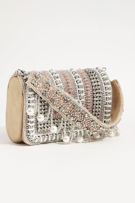 Shop_The Tan Clan_Beige Embellished Nysa Clutch _Online_at_Aza_Fashions