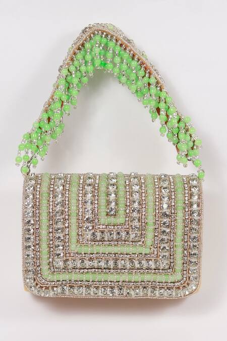 The Tan Clan Green Embellished Nysa Stone Clutch 