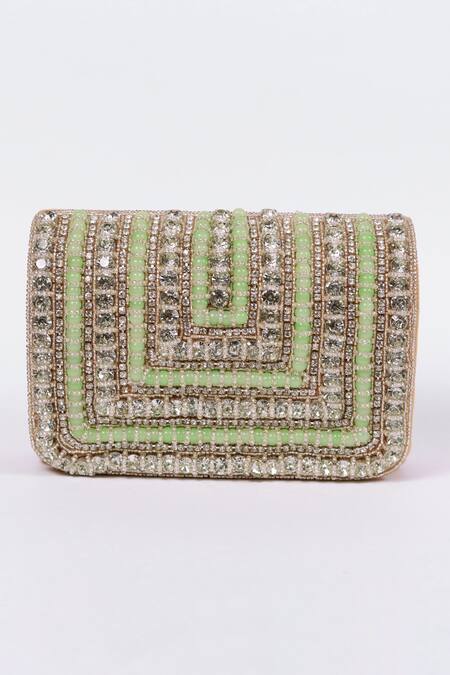 Shop_The Tan Clan_Green Embellished Nysa Stone Clutch _at_Aza_Fashions