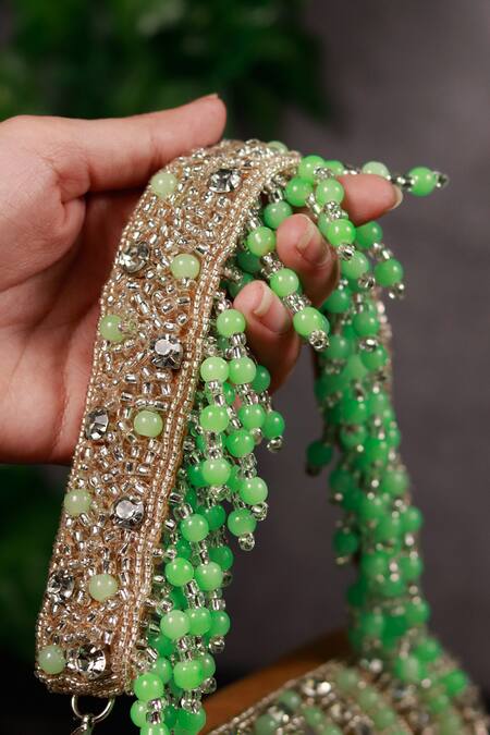 Buy_The Tan Clan_Green Embellished Nysa Stone Clutch 