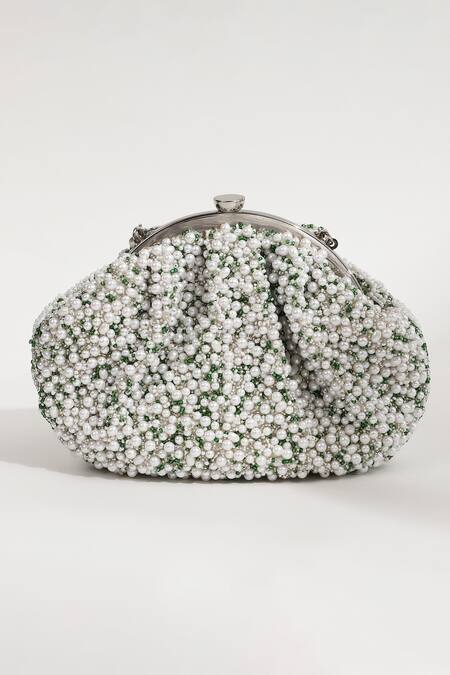 Shop_The Tan Clan_White Beads, Pearls, Cut Work Paak Embellished Potli Bag _Online_at_Aza_Fashions