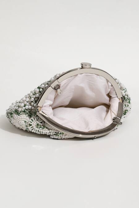 The Tan Clan_White Beads, Pearls, Cut Work Paak Embellished Potli Bag _at_Aza_Fashions
