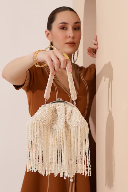 THE TAN CLAN Pearl Hand Embroidered Potli Bag 