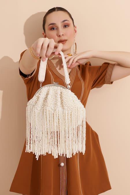 Buy_The Tan Clan_White Pearls Hand Embroidered Potli Bag _Online_at_Aza_Fashions