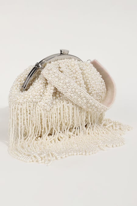 Shop_The Tan Clan_White Pearls Hand Embroidered Potli Bag _Online_at_Aza_Fashions