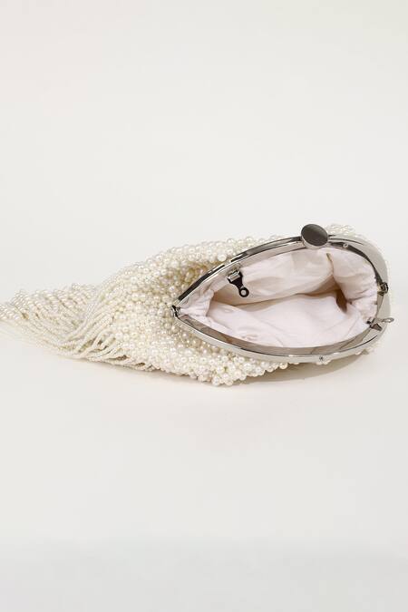 The Tan Clan_White Pearls Hand Embroidered Potli Bag _at_Aza_Fashions