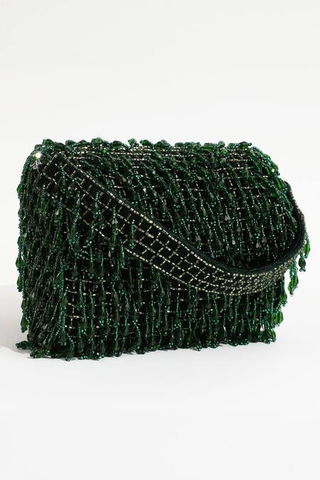 The Tan Clan_Green Beads Rosa Flap Over Clutch _Online_at_Aza_Fashions