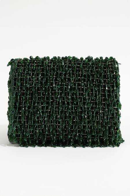 Buy_The Tan Clan_Green Beads Rosa Flap Over Clutch _Online_at_Aza_Fashions