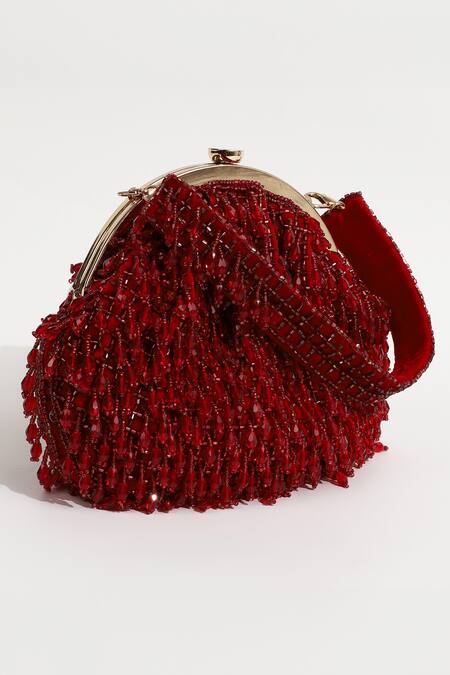 Buy_The Tan Clan_Red Crystals Rosa Embellished Potli Bag _Online_at_Aza_Fashions