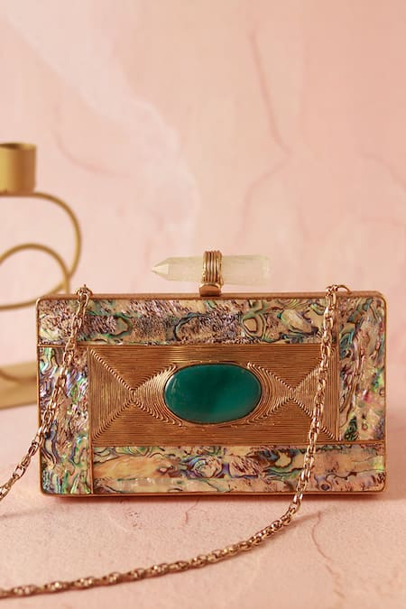 The Tan Clan Gold Stones Sahiba Textured Clutch Online at Aza Fashions The Tan Clan_Gold Stones Sahiba Textured Clutch _Online_at_Aza_Fashions