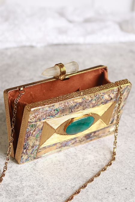 Shop The Tan Clan Gold Stones Sahiba Textured Clutch Online at Aza Fashions Shop_The Tan Clan_Gold Stones Sahiba Textured Clutch _Online_at_Aza_Fashions