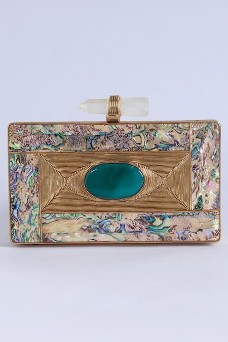 The Tan Clan Gold Stones Sahiba Textured Clutch at Aza Fashions The Tan Clan_Gold Stones Sahiba Textured Clutch _at_Aza_Fashions