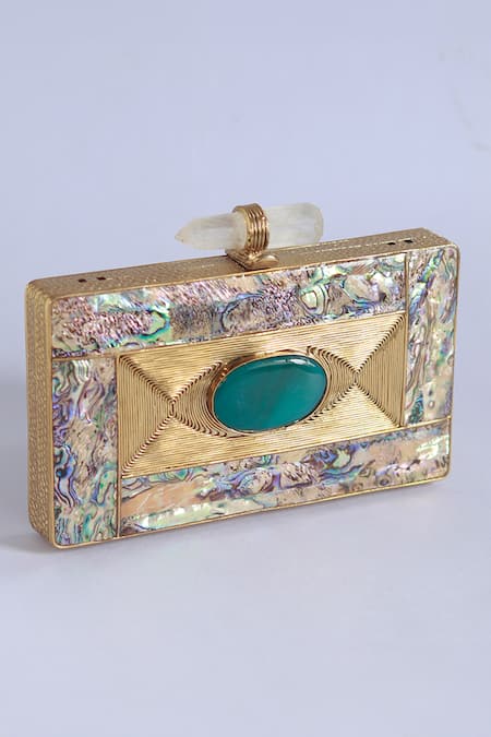 Buy The Tan Clan Gold Stones Sahiba Textured Clutch Buy_The Tan Clan_Gold Stones Sahiba Textured Clutch