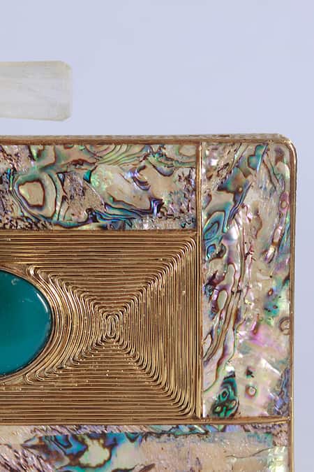 Shop The Tan Clan Gold Stones Sahiba Textured Clutch Shop_The Tan Clan_Gold Stones Sahiba Textured Clutch