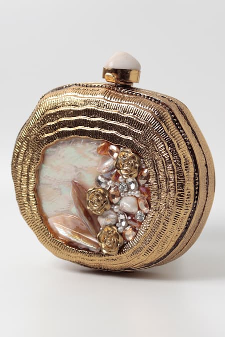 The Tan Clan Sana Mother Of Pearl Embellished Clutch 