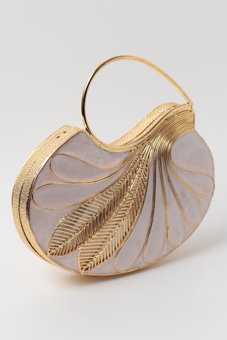 The Tan Clan_Gold Crystals Saniya Mother Of Pearl Embellished Clutch _Online_at_Aza_Fashions