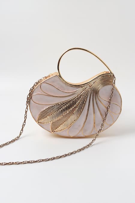 Buy_The Tan Clan_Gold Crystals Saniya Mother Of Pearl Embellished Clutch _Online_at_Aza_Fashions