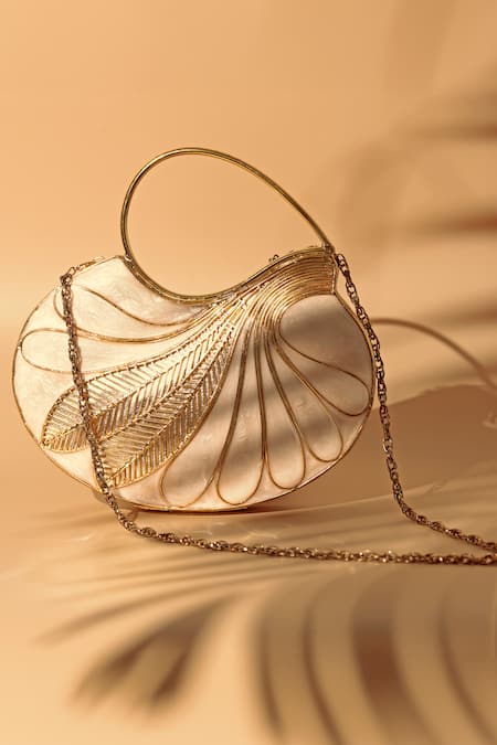 Shop_The Tan Clan_Gold Crystals Saniya Mother Of Pearl Embellished Clutch _Online_at_Aza_Fashions