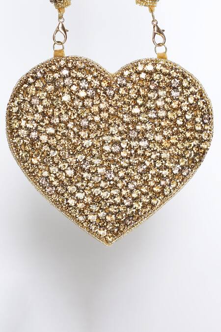 Buy_The Tan Clan_Gold Rhinestones Scarlett Mini Heart-shaped Clutch _Online_at_Aza_Fashions