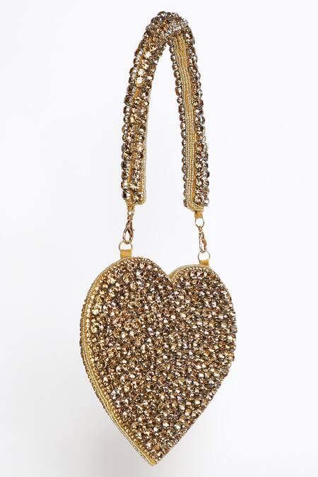 Shop_The Tan Clan_Gold Rhinestones Scarlett Mini Heart-shaped Clutch _Online_at_Aza_Fashions