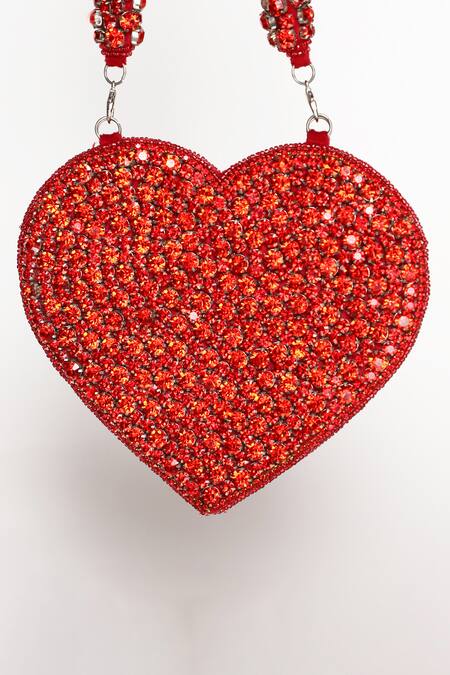 The Tan Clan_Red Rhinestones Scarlett Work Mini Heart-shaped Clutch _Online_at_Aza_Fashions