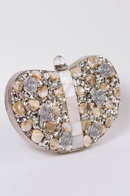 Buy The Tan Clan Silver Embroidery Seher Embellished Brass Clutch Online at Aza Fashions Buy_The Tan Clan_Silver Embroidery Seher Embellished Brass Clutch _Online_at_Aza_Fashions