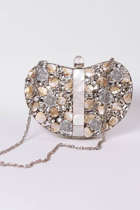 Shop The Tan Clan Silver Embroidery Seher Embellished Brass Clutch Online at Aza Fashions Shop_The Tan Clan_Silver Embroidery Seher Embellished Brass Clutch _Online_at_Aza_Fashions