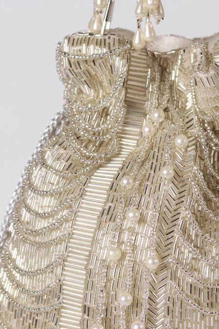 Buy The Tan Clan White Pearls, Beads Sharda Embellished Potli Online at Aza Fashions Buy_The Tan Clan_White Pearls, Beads Sharda Embellished Potli _Online_at_Aza_Fashions