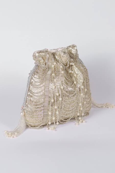 Shop The Tan Clan White Pearls, Beads Sharda Embellished Potli Online at Aza Fashions Shop_The Tan Clan_White Pearls, Beads Sharda Embellished Potli _Online_at_Aza_Fashions