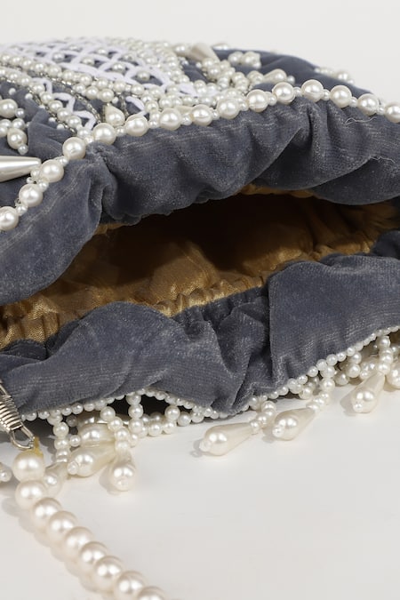 Buy_The Tan Clan_Grey Pearls Sukoon Hand Embellished Potli _Online_at_Aza_Fashions
