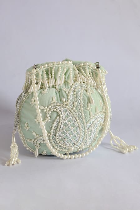 The Tan Clan_Blue Pearls Sukoon Embellished Potli _Online_at_Aza_Fashions