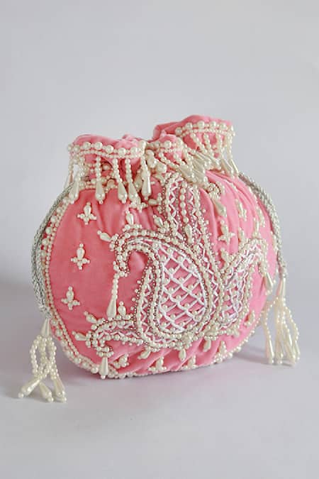 The Tan Clan_Pink Pearls Sukoon Hand Work Potli _Online_at_Aza_Fashions