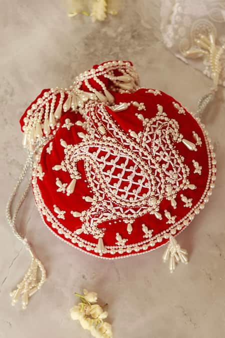 Buy_The Tan Clan_Red Pearls Sukoon Embellished Potli 